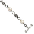 Shey Couture Sterling Silver 8 Inch Antiqued 8-8.5mm Freshwater Cultured Pearl Bracelet, 8 x 10 mm