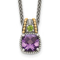 Shey Couture Sterling Silver with 14K Accent 18 Inch Antiqued Cushion 1.85 Amethyst and .21 Peridot Necklace, 2.06 ct, 18 x 9 mm