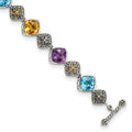 Shey Couture Sterling Silver with 14K Accent 8.25 Inch Antiqued Cushion Bezel 7.95Amethyst/7.1Blue Topaz/5.3Citrine Bracelet, 20.35 ct, 8.25 x 10 mm