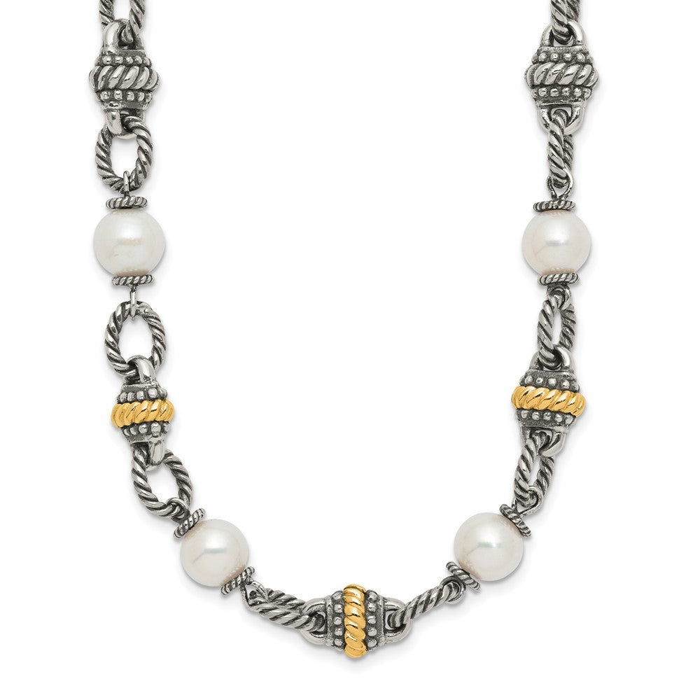 Shey Couture Sterling Silver with 14K Accent 18 Inch Antiqued 8mm Freshwater Cultured Pearl Necklace, 18 mm