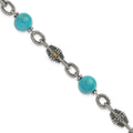 Shey Couture Sterling Silver with 14K Accent 7.25 Inch Antiqued Reconstructed Turquoise Bracelet, 7.25 mm