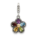 Shey Couture Sterling Silver with 14K Accent Antiqued Pear Shaped Amethyst Citrine Blue Topaz Peridot and Garnet Multicolored Gemstone Flower with Lobster Clasp Charm, 1.1 ct, 33 x 14 mm