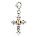Shey Couture Sterling Silver with 14K Accent Antiqued 3-D Antiqued Cross with Lobster Clasp Charm, 39 x 15 mm