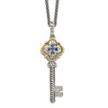Shey Couture Sterling Silver with 14K Accent 18 Inch Antiqued Sapphire and Diamond Key Necklace, 0.306 ct, 18 x 13 mm