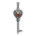 Sterling Silver w/14k Accent Polished & Antiqued Garnet Key Pendant, 0.17 ct, 28 x 8.85 mm