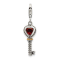 Shey Couture Sterling Silver with 14K Accent Antiqued Garnet Key with Lobster Clasp Charm, 0.48 ct, 40 x 8 mm