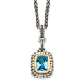 Shey Couture Sterling Silver with 14K Accent 18 Inch Antiqued Cushion Bezel Swiss Blue Topaz Necklace, 1.8 ct, 18 mm