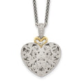 Shey Couture Sterling Silver Antiqued with 14K Accent 18 Inch Diamond Vintage Heart Necklace, 0.105 ct, 18 x 22 mm