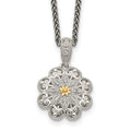 Shey Couture Sterling Silver Antiqued with 14K Accent 18 Inch Diamond Vintage Flower Necklace, 0.04 ct, 18 x 16 mm