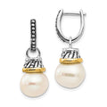 Shey Couture Sterling Silver with 14K Accent Antiqued 10mm Freshwater Cultured Pearl Hinged Hoop Dangle Earrings, 30 x 10 mm