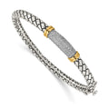 Shey Couture Sterling Silver with 14K Accent Antiqued Diamond Hinged Bangle Bracelet, 0.2 ct, 7 x 8 mm