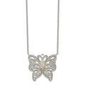 Shey Couture Sterling Silver Rhodium-plated with 14K Accent 18 Inch Diamond Butterfly Necklace, 0.05 ct, 18 x 20 mm