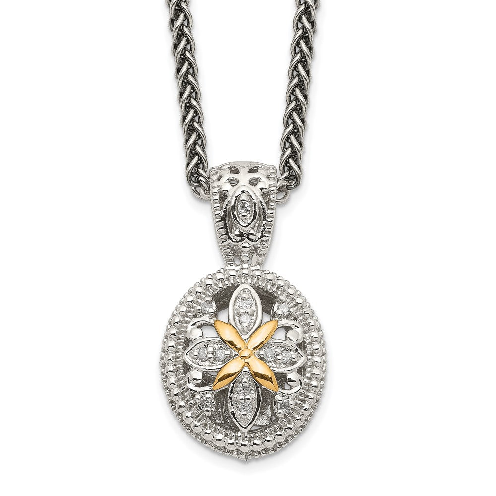 Shey Couture Sterling Silver Antiqued with 14K Accent 18 Inch Diamond Necklace, 0.07 ct, 18 x 13 mm