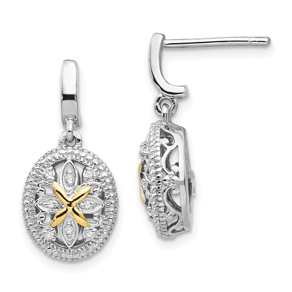 Shey Couture Sterling Silver Rhodium-plated with 14K Accent Diamond Post Dangle Earrings, 0.08 ct, 21 x 10 mm