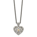 Shey Couture Sterling Silver Antiqued with 14K Accent 18 Inch Diamond Vintage Heart Necklace, 0.05 ct, 18 x 18 mm