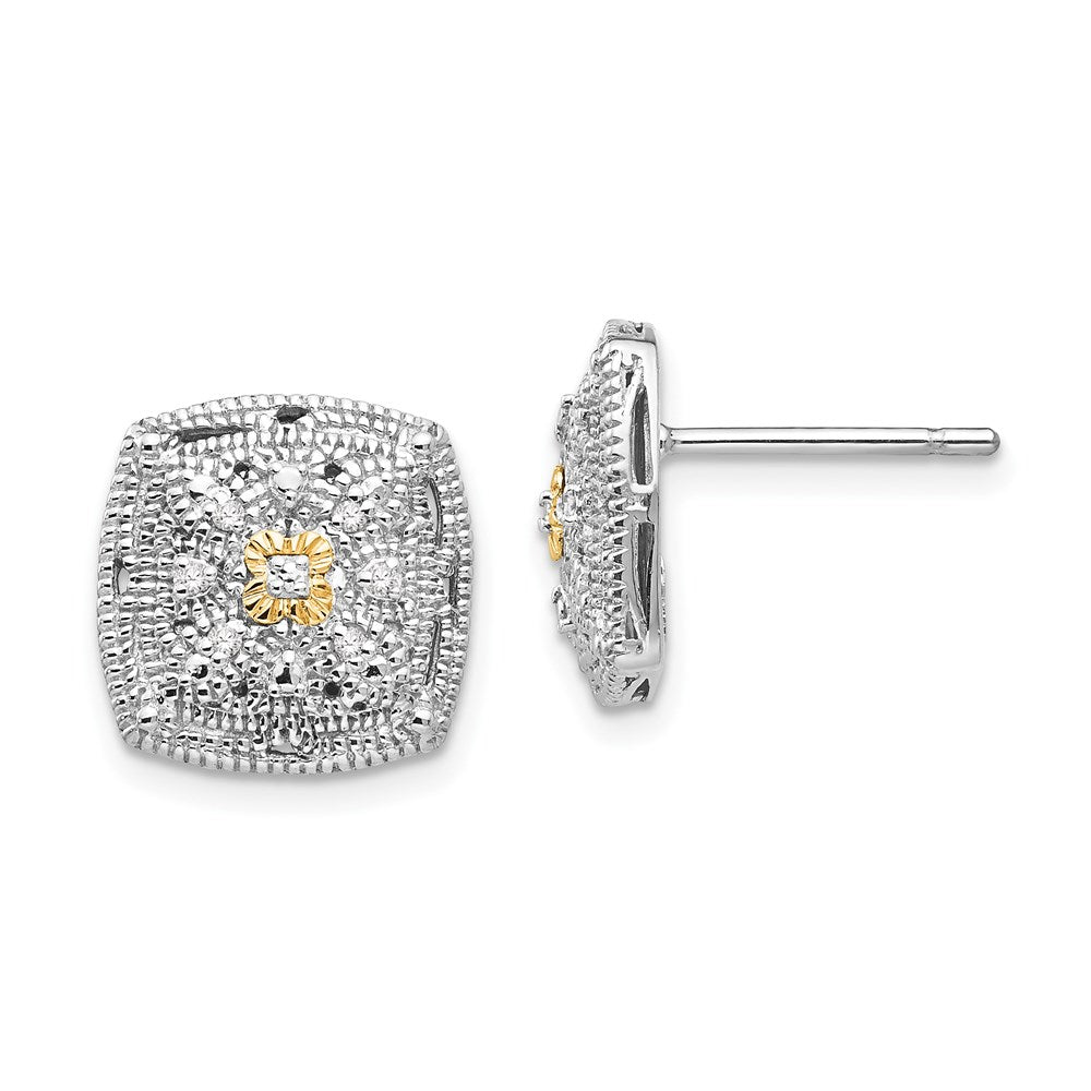Shey Couture Sterling Silver Rhodium-plated with 14K Accent Diamond Post Earrings, 0.06 ct, 11 x 11 mm