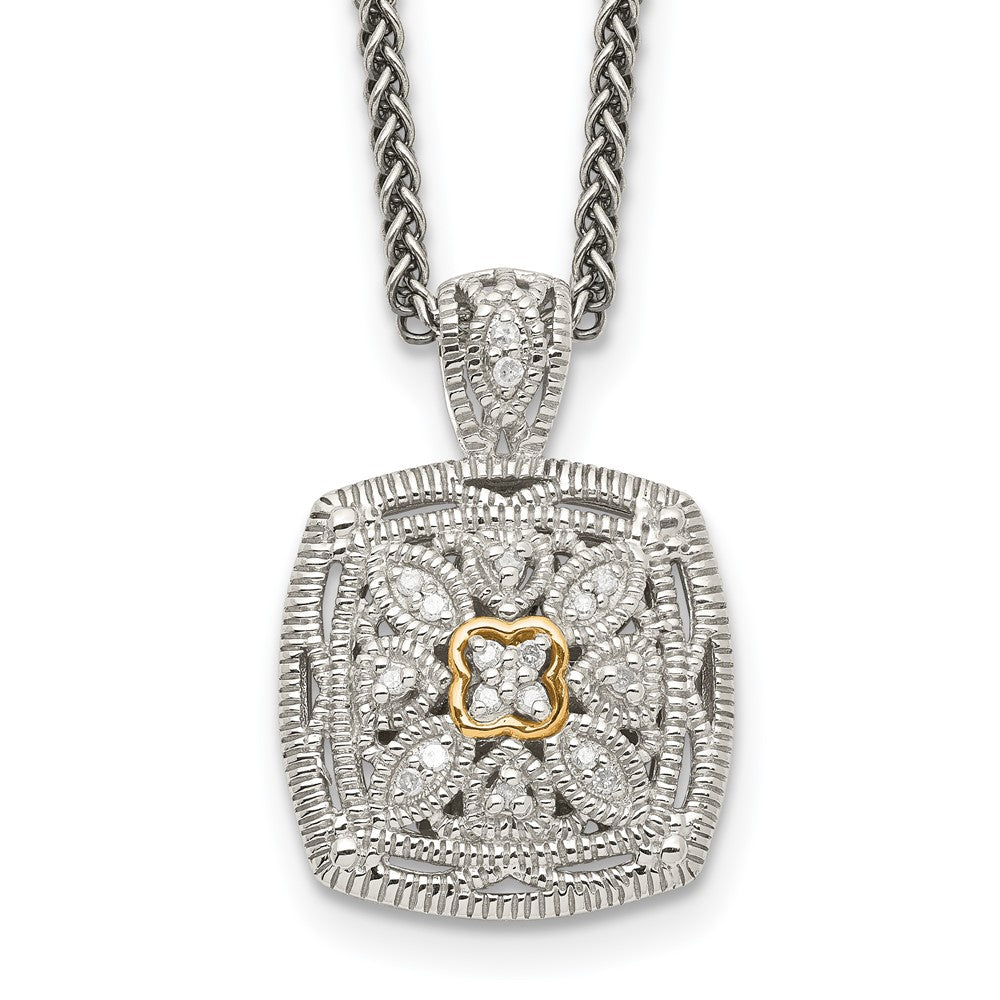 Shey Couture Sterling Silver Antiqued with 14K Accent 18 Inch Diamond Vintage Necklace, 0.1 ct, 18 x 17 mm