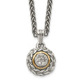 Shey Couture Sterling Silver Antiqued with 14K Accent 18 Inch Diamond Round Pendant Necklace, 0.035 ct, 18 x 10 mm
