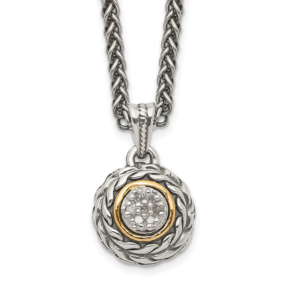 Shey Couture Sterling Silver Antiqued with 14K Accent 18 Inch Diamond Round Pendant Necklace, 0.035 ct, 18 x 10 mm