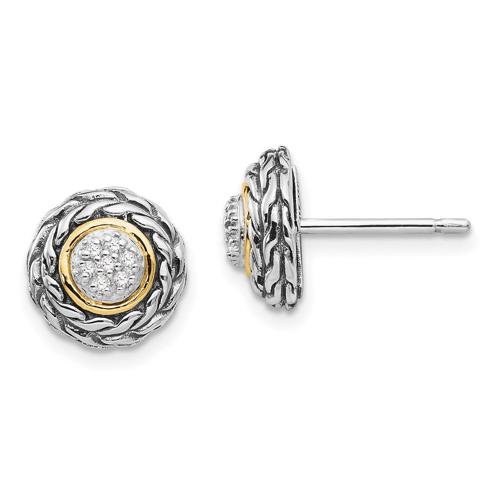 Shey Couture Sterling Silver Antiqued with 14K Accent Diamond Post Earrings, 0.07 ct, 9 x 9 mm