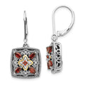 Shey Couture Sterling Silver with 14K Accent Antiqued Diamond and Marquise Garnet Leverback Earrings, 0.778 ct, 29 x 13 mm