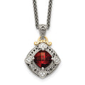 Shey Couture Sterling Silver with 14K Accent 18 Inch Antiqued Diamond and Cushion Checkerboard Garnet Necklace, 2.31 ct, 18 mm