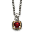 Shey Couture Sterling Silver with 14K Accent 18 Inch Antiqued Cushion Garnet Necklace, 18 mm