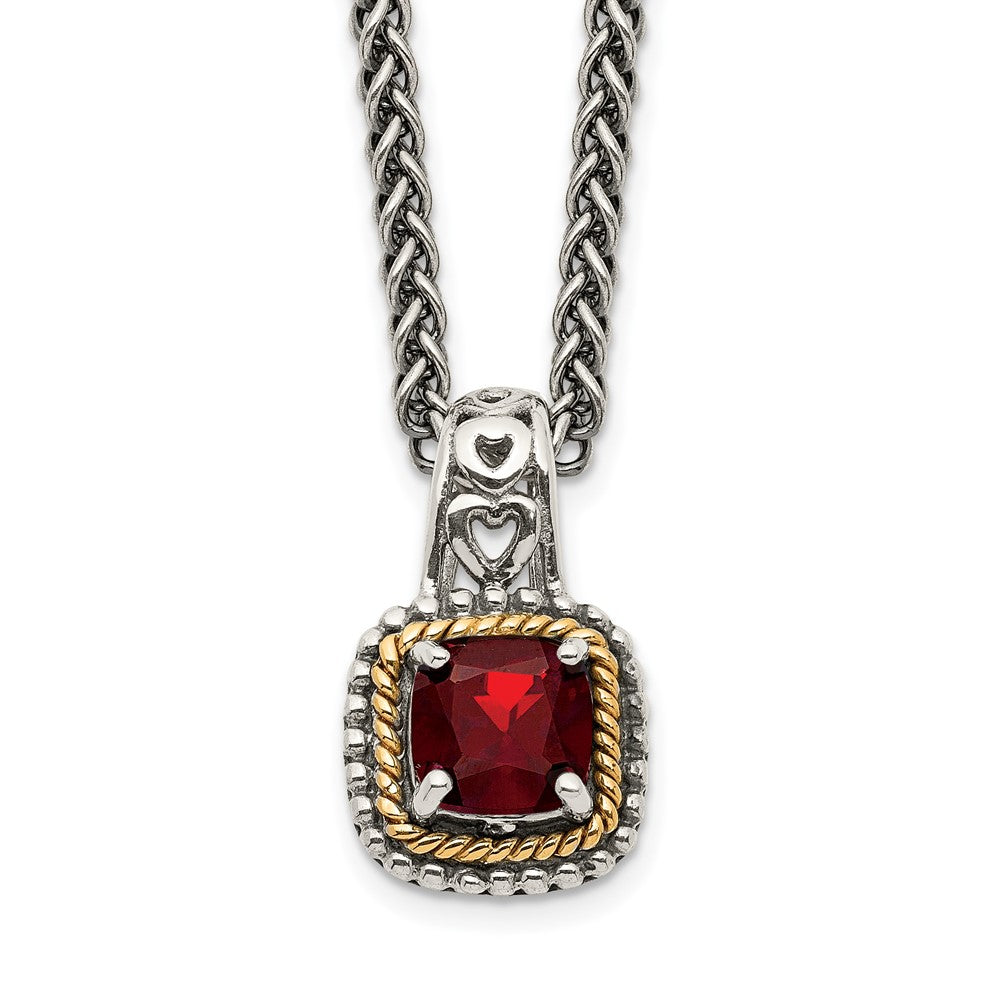 Shey Couture Sterling Silver with 14K Accent 18 Inch Antiqued Cushion Garnet Necklace, 18 mm