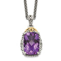 Shey Couture Sterling Silver with 14K Accent 18 Inch Antiqued Cushion Amethyst Necklace, 18 x 13 mm
