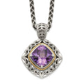 Shey Couture Sterling Silver with 14K Accent 18 Inch Antiqued Cushion Amethyst Necklace, 18 x 22 mm