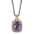 Shey Couture Sterling Silver with 14K Accent 18 Inch Antiqued Checkerboard-cut Cushion Amethyst and Diamond Necklace, 6.305 ct, 18 x 16 mm