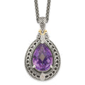 Shey Couture Sterling Silver with 14K Accent 18 Inch Antiqued Diamond and Pear Shaped Amethyst Necklace, 4.51 ct, 18 x 19 mm