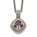 Shey Couture Sterling Silver with 14K Accent 18 Inch Antiqued Cushion Bezel Amethyst Necklace, 18 x 16 mm