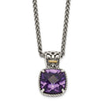 Shey Couture Sterling Silver with 14K Accent 18 Inch Antiqued Cushion Checkerboard Amethyst Necklace, 18 x 12 mm