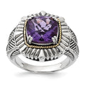 Sterling Silver w/14k Polished & Antiqued Textured Amethyst Ring, Size 7, 18.25 mm