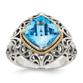 Shey Couture Sterling Silver with 14K Accent Antiqued Cushion Blue Topaz Ring, Size 6