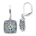 Shey Couture Sterling Silver with 14K Accent Antiqued Diamond and Marquise Blue Topaz Leverback Earrings, 0.614 ct, 29 x 14 mm