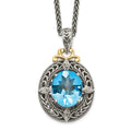 Shey Couture Sterling Silver with 14K Accent 18 Inch Antiqued Diamond and Oval Blue Topaz Necklace, 5.33 ct, 18 x 13 mm