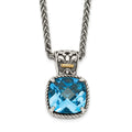 Shey Couture Sterling Silver with 14K Accent 18 Inch Antiqued Cushion Blue Topaz Necklace, 18 x 11 mm