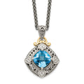 Shey Couture Sterling Silver with 14K Accent 18 Inch Antiqued Diamond and Cushion Blue Topaz Necklace, 2.76 ct, 18 x 18 mm