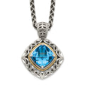 Shey Couture Sterling Silver with 14K Accent 18 Inch Antiqued Cushion Blue Topaz Necklace, 18 mm, 4.99 g