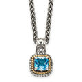 Shey Couture Sterling Silver with 14K Accent 18 Inch Antiqued Cushion Blue Topaz Necklace, 18 mm, 1.3 g