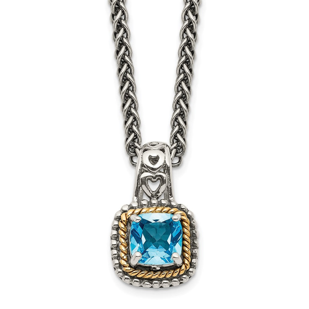 Shey Couture Sterling Silver with 14K Accent 18 Inch Antiqued Cushion Blue Topaz Necklace, 18 mm, 1.3 g