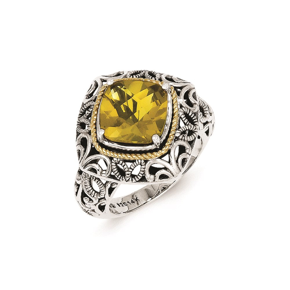 Sterling Silver w/14k Whiskey Quartz Ring, Size 7