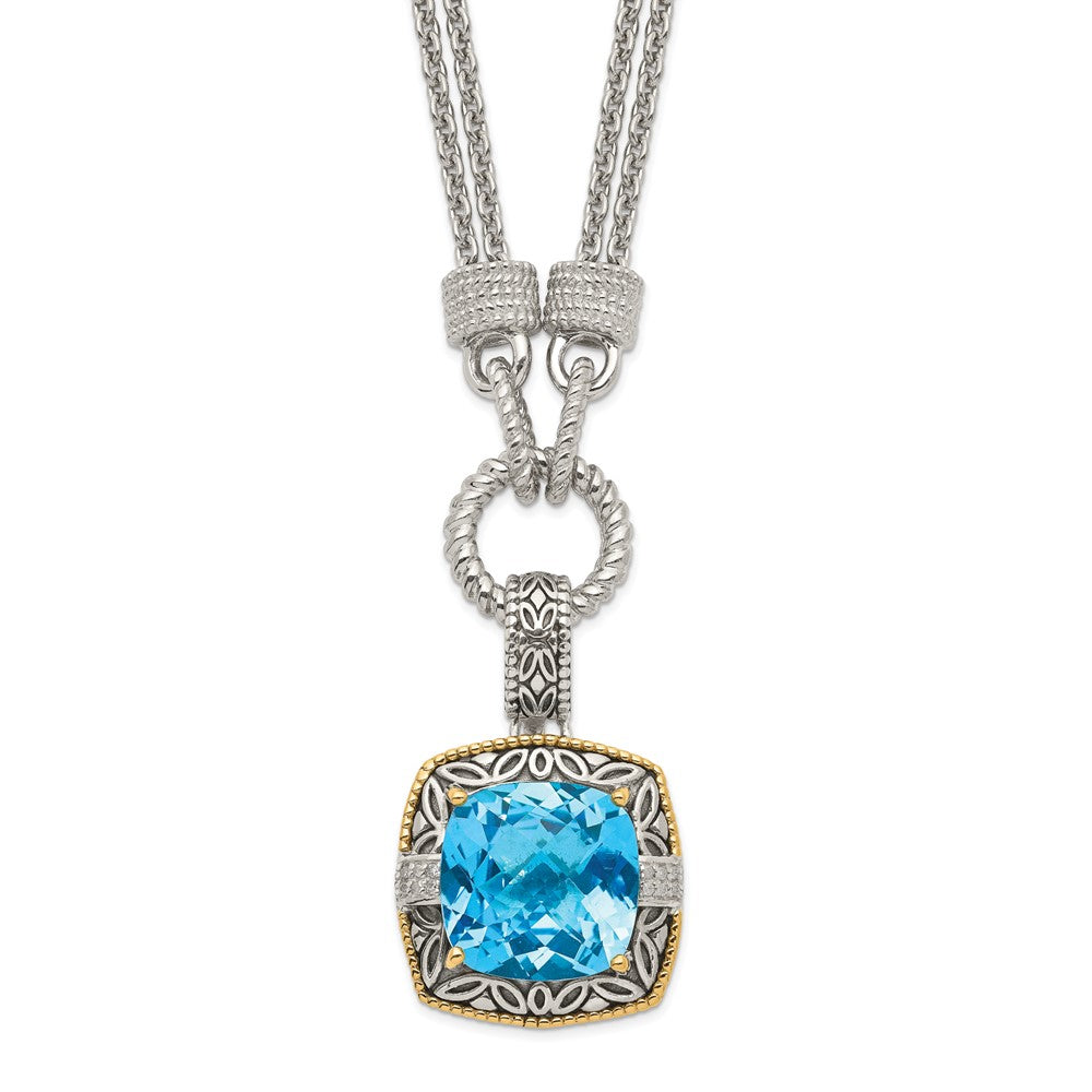 Shey Couture Sterling Silver with 14K Accent 17 Inch Antiqued Sky Blue Topaz and Diamond Necklace with 1 Inch Extender, 10.41 ct, 17 x 21 mm
