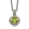 Shey Couture Sterling Silver with 14K Accent 18 Inch Antiqued Cushion Bezel Peridot Necklace, 18 mm