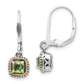 Shey Couture Sterling Silver with 14K Accent Antiqued Cushion Peridot Leverback Earrings, 24 x 7 mm