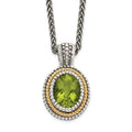 Shey Couture Sterling Silver with 14K Accent 18 Inch Antiqued Oval Bezel Peridot Necklace, 18 mm