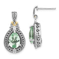 Shey Couture Sterling Silver with 14K Accent Antiqued Diamond and Pear Shaped Green Quartz Post Dangle Earrings, 3.08 ct, 25 x 13 mm