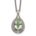 Shey Couture Sterling Silver with 14K Accent 18 Inch Antiqued Diamond and Pear Shaped Green Quartz Necklace, 4.51 ct, 18 mm